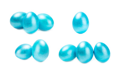Easter eggs isolated on white background. Easter holiday concept. Handmade colorful shiny Easter...