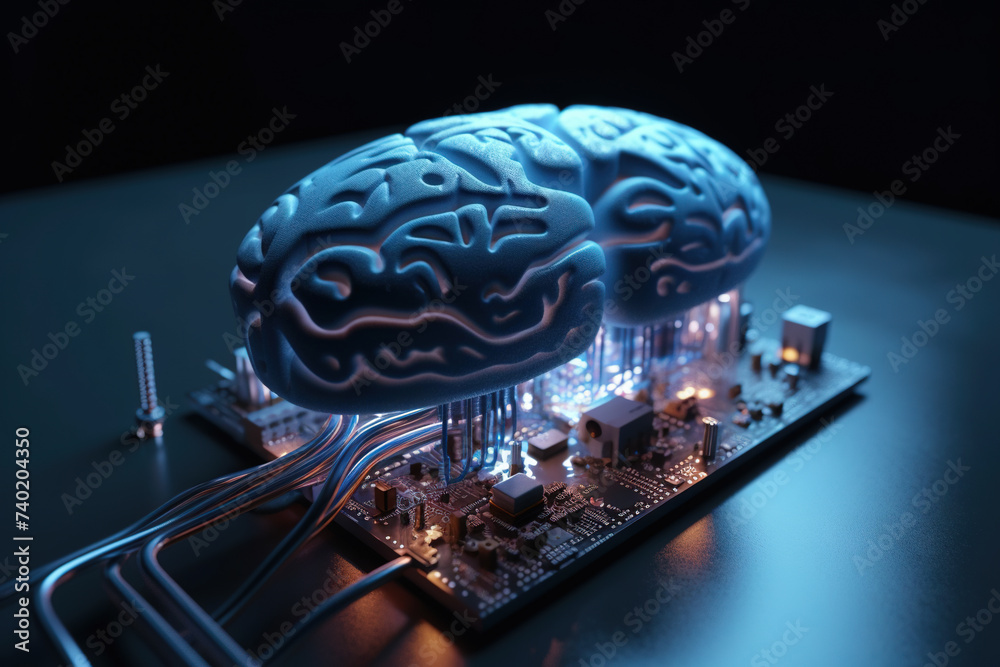 Poster Artificial intelligence science concept with technological AI brain on the circuit board.