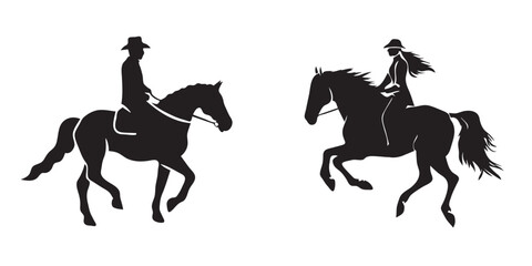 Cowboy and horse silhouette. Vector illustration isolated on white background.