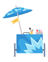 Street fast food stall. Ice cream truck sale. Mobile food cart. Fast food street shops.  illustration on white