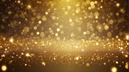 Golden starlight particle background with golden bokeh background with dots of light