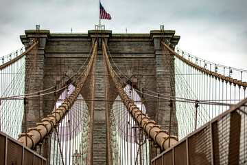The incredible Brooklyn Bridge linking the boroughs of Manhattan and Brooklyn in New York City...