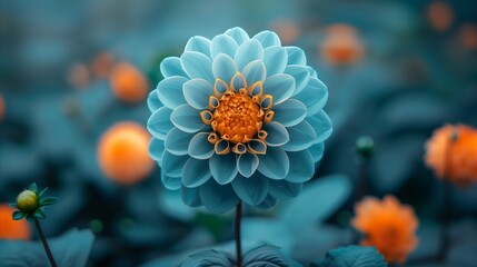 Vibrant blue flower in full bloom against a blurred background - obrazy, fototapety, plakaty