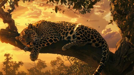 Leopard resting on the tree
