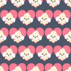 Romantic seamless pattern of poodles and hearts