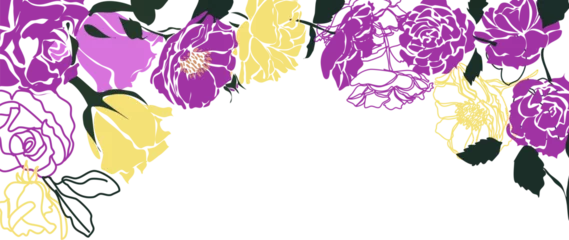 Foto op Plexiglas Sfondo floreale con rose lilla e gialle © sommaria