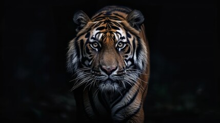 Tiger with a black background - obrazy, fototapety, plakaty