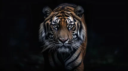 Zelfklevend Fotobehang Tiger with a black background © Artem