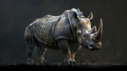 Wallpaper rhinocero on the black background - obrazy, fototapety, plakaty