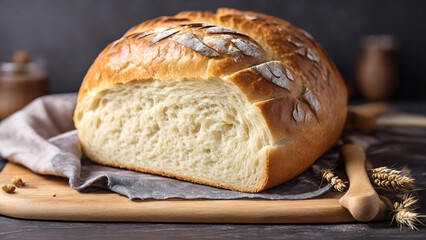 Glorious Fresh homemade bread on dark table