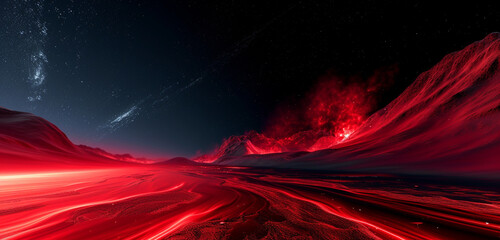 A red and black abstract polar aurora, dancing in the night sky, rendered with breathtaking clarity in HD and 4K detail