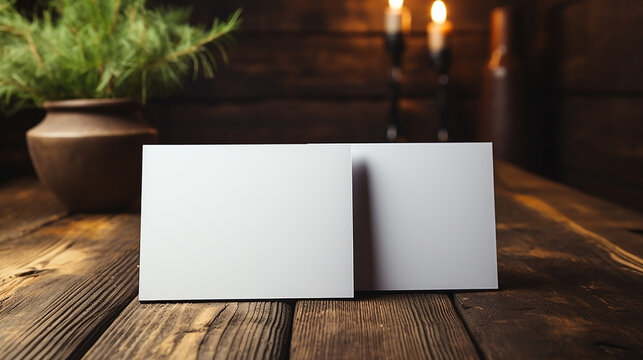 Corporate branding rectangular shape business card mockup photo with blank white paper on a table in beautiful background 