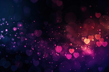 Abstract dark background with hearts shape bokeh.