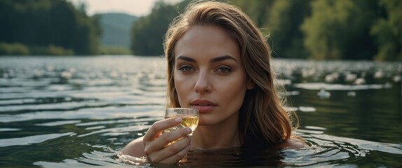  Attractive woman enjoying Jasmine aroma at lake water