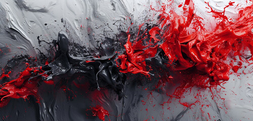 A dynamic red and black abstract splash, resembling paint thrown against a wall, captured in HD resolution and 4K detail