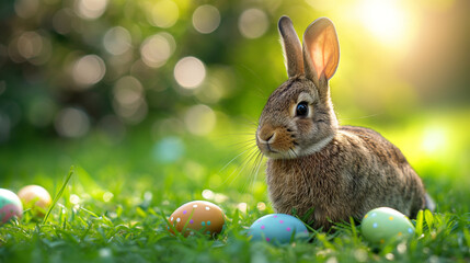 easter bunny and easter eggs, Generative AI