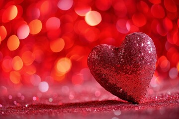 Fototapeta premium A glowing red heart, surrounded by sugary treats, shines on a crimson canvas - a sweet and passionate symbol of love on valentine's day