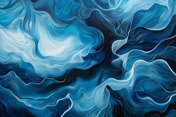 Obraz premium Azure Fluidity abstract swirling composition that mimics the fluid motion of ocean waves in varying shades of blue, conveying a sense of depth and movement.