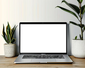 Laptop computer mockup with blank screen and  white background