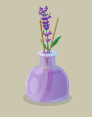 Diffuse, aroma, aroma sticks, glass, lavender, flower, vector, illustration