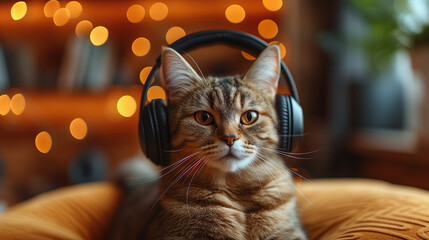 Adorable Kitty Jam: Cute Domestic Cat Enjoying Music in a Funny Background Setting