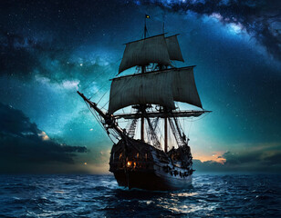 Fototapeta premium pirate ship in the sea