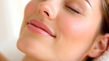 Obraz premium Close-up of a serene woman's face with subtle makeup