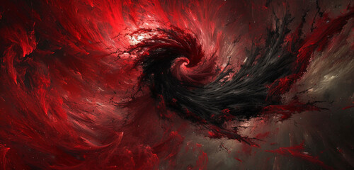 A storm of red and black abstract particles, swirling in a chaotic yet captivating pattern, in HD quality and 4K detail