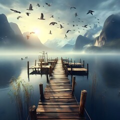 A serene dock in the mountains