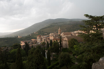 Fototapeta na wymiar Italy Tivoli city view on a cloudy sunny day