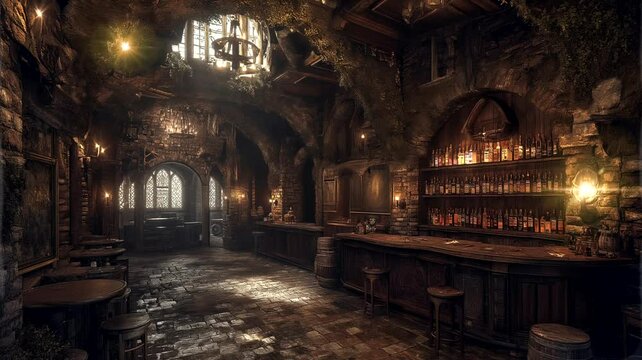 Old abandoned bar interior. Seamless looping time-lapse 4k video animation background
