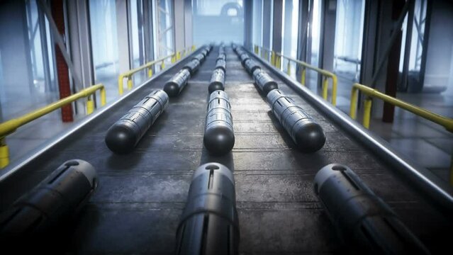 American military rocket Javelin production line. Realistic 4k animation.