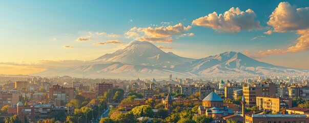 Armenian Taraz in Yerevan, Mount Ararat in distance, proud heritage
