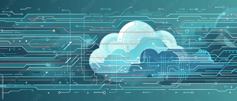 Wall mural cloud computing with data lines on blue background generative ai