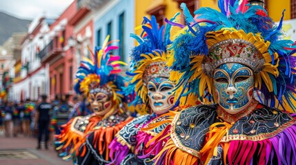 Bolivian Pollera during Oruro Carnival, masks and music, cultural extravaganza