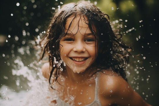 Gli adolescenti si rilassano nella piscina all'aperto. Alcuni bambini giocano felici nell'acqua, ridendo e sguazzando.