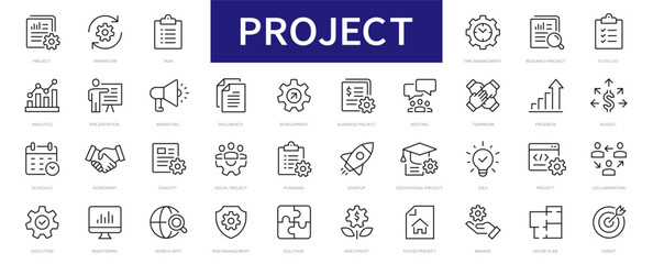 Project thin line icons. Project management icon collection. Vector
