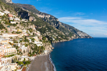 Italy Amalfi view of the city of Positano on a sunny autumn day
