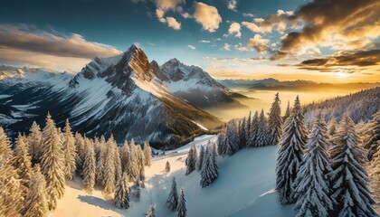 Aerial of frozen mountain peaks