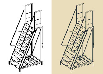 Rolling steel ladder