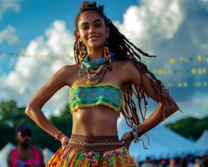 Jamaican Bandana skirt at Reggae festival, music in air, island vibe