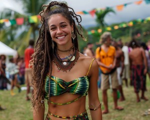 Jamaican Bandana skirt at Reggae festival, music in air, island vibe