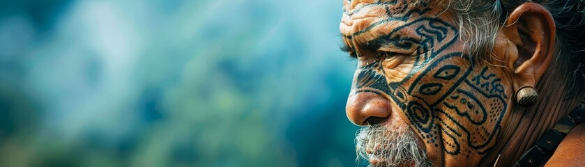 Maori Korowai near geothermal wonders, traditional tattoo visible, nature's power