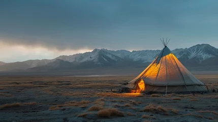 Fotobehang Mongolian deel, Gobi desert, nomadic culture, stark beauty © Fokasu Art