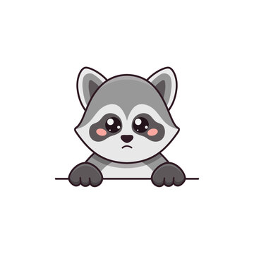 recommend clip art: Cute little raccoon with pleading look in cartoon style. Vector flat illustration
