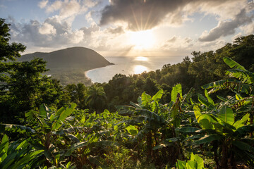 Guadeloupe, a Caribbean island in the French Antilles. Landscape and view from a mountain of the...
