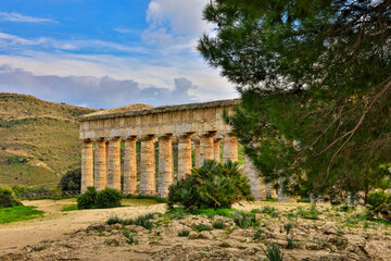 Fototapeta na wymiar Italy Sicily Segesta city ruins on a cloudy autumn day