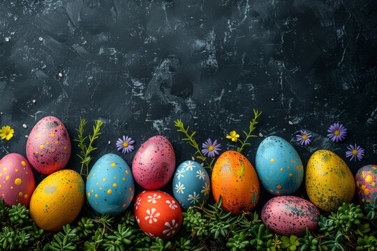Happy Easter Eggs badge. Bunny hopping in flower huggable plush decoration. Adorable hare 3d mardi gras rabbit illustration. Holy week dimpled card lavender