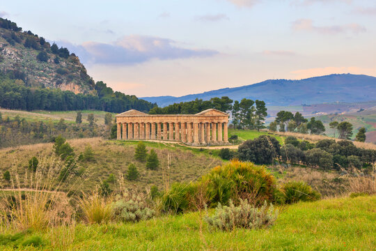 Italy Sicily Segesta city ruins on a cloudy autumn day