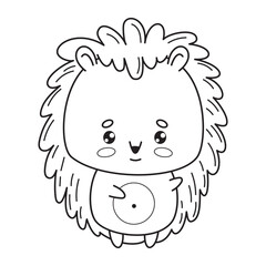Cute outline hedgehog. Vector illustration. Funny kawaii animal character. Line drawing, coloring book. Kids collection.